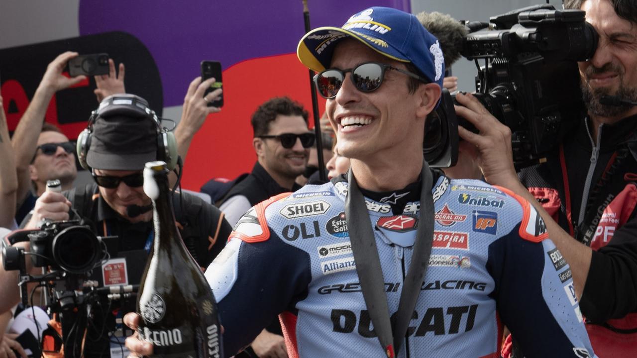 LAGOA, ALGARVE, PORTUGAL - MARCH 23: Marc Marquez of Spain and Gresini Racing MotoGP smiles and celebrates the second place during the MotoGP Of Portugal - Sprint at Autodromo do Algarve on March 23, 2024 in Lagoa, Algarve, Portugal. (Photo by Mirco Lazzari gp/Getty Images)