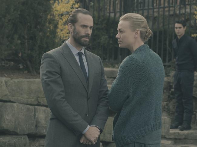 Yvonne Strahovski, with Handmaid’s Tale co-star Joseph Fiennes, was the standout in season two of the Handmaid’s Tale. Picture: George Kraychyk/Hulu