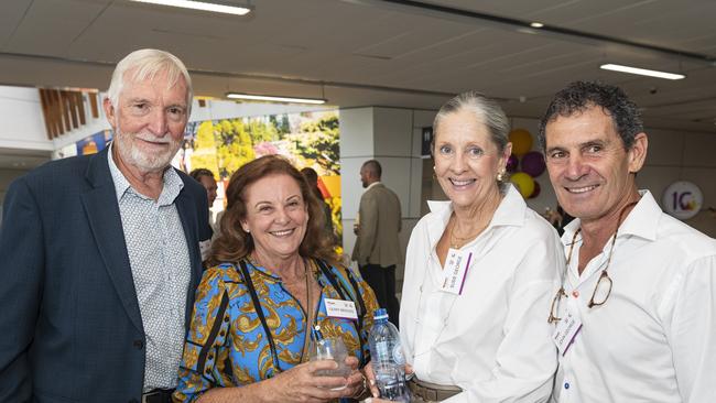 Celebrating the Wagner family's 35 years of business and a decade of Toowoomba Wellcamp Airport are (from left) Ken Bridges, Gerry Bridges, Susie George and John George, Friday, November 8, 2024. Picture: Kevin Farmer