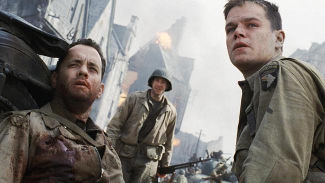 Tom Hanks and Matt Damon in a scene from the wartime movie.