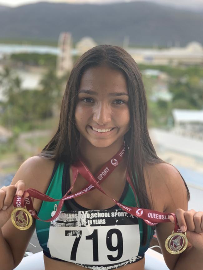 Jemma Keefe with her two field gold medals.