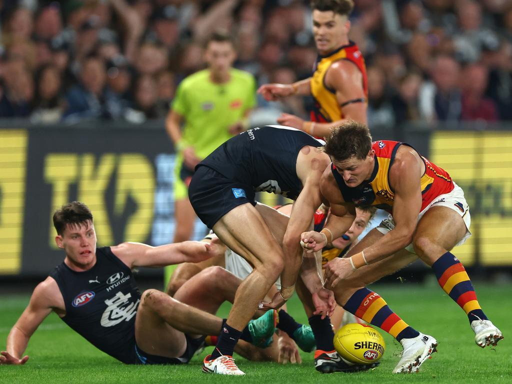 Matt Crouch could be in trouble for this bump. Picture: Quinn Rooney/Getty Images