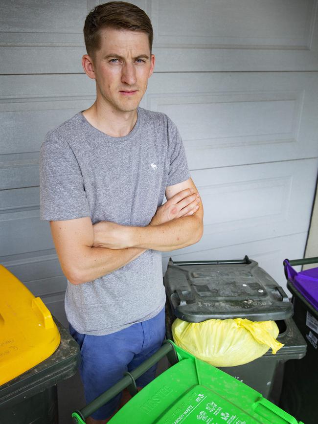 Paul Barker says the smell from nappies has been a problem since Hobsons Bay council switched to fortnightly bin collections. Picture: Sarah Matray