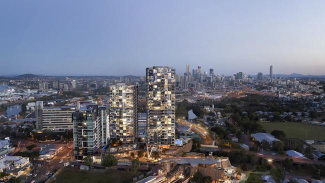 An artist impression of the first stage of Albion Exchange. A masterplan for the entire 4ha site has been lodged with Brisbane City Council.