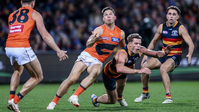 Adelaide struggled to bring the ball out of the Giants’ attacking 50. Picture: Mark Brake/Getty Images