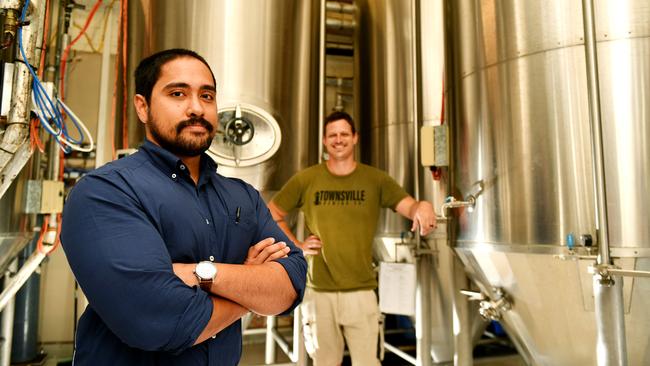 Tristan Bredhauer will be the new manager of the Townsville Brewery, pictured with brewer Jordan Dahl. Picture: Alix Sweeney