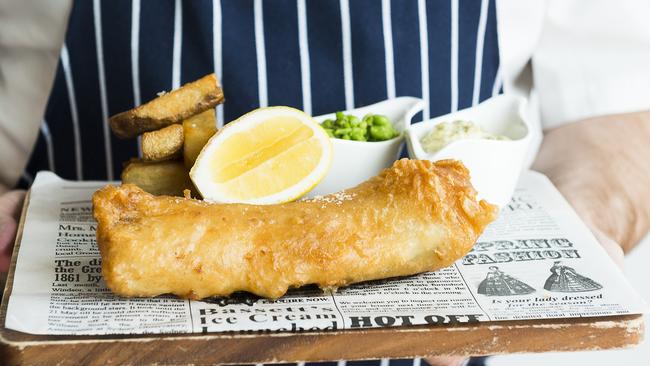 The Baths Middle Brighton’s beer-battered fish and chips with tartare sauce.