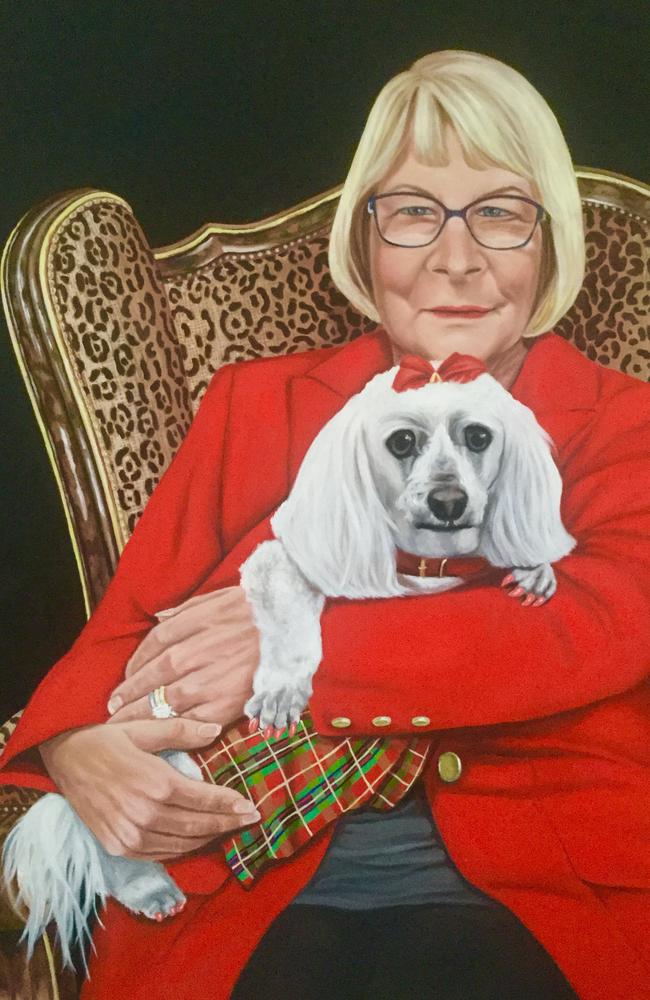 A painting by Cecily Kroh of Southport councillor Dawn Crichlow and her pet Maltese Shihtzu Princess Pookie.