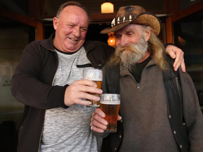 George Froggett and Roman Pearce are locals at the Steyne hotel and are not happy with having to drink somewhere else when the pub will have to close down next week for 7 days after having its liquor licence suspended. Picture: Adam Taylor