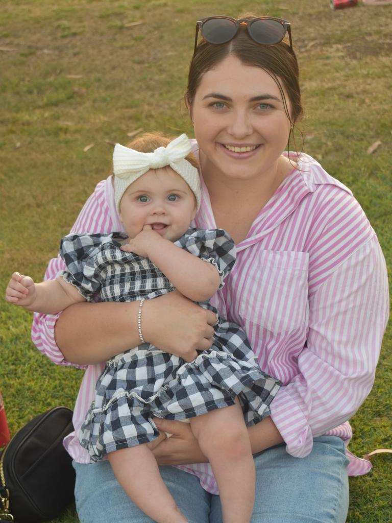 Hannah and Georgie O'Brien at the Capras versus Comets Legends game at Rugby Park, Rockhampton, on October 26, 2024.