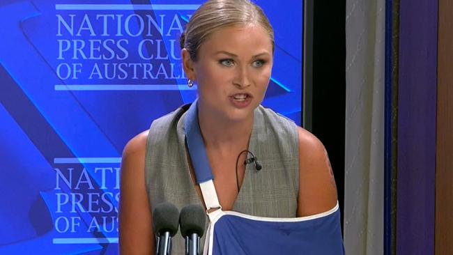 Grace Tame speaking at the National Press Club. Picture: ABC