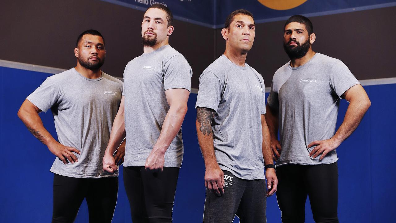 The Gracie Jiu Jitsu fight team: (L to R) Isi Fitikefu, Rob Whittaker, Alex Prates and Jacob Malkoun. Picture: Sam Ruttyn