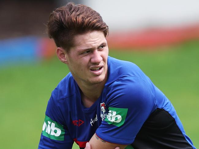 New recruit Kalyn Ponga during Newcastle Knights training in Mayfield. Picture. Phil Hillyard