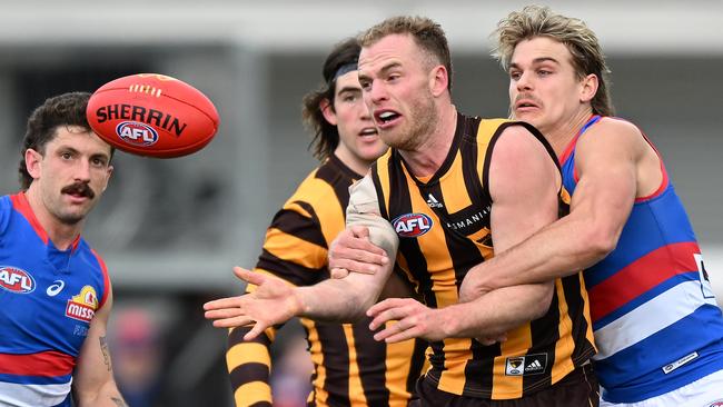 The Hawks will look to replace Tom Mitchell at the draft, having traded the Brownlow Medalist to Collingwood. Picture: Steve Bell/Getty Images