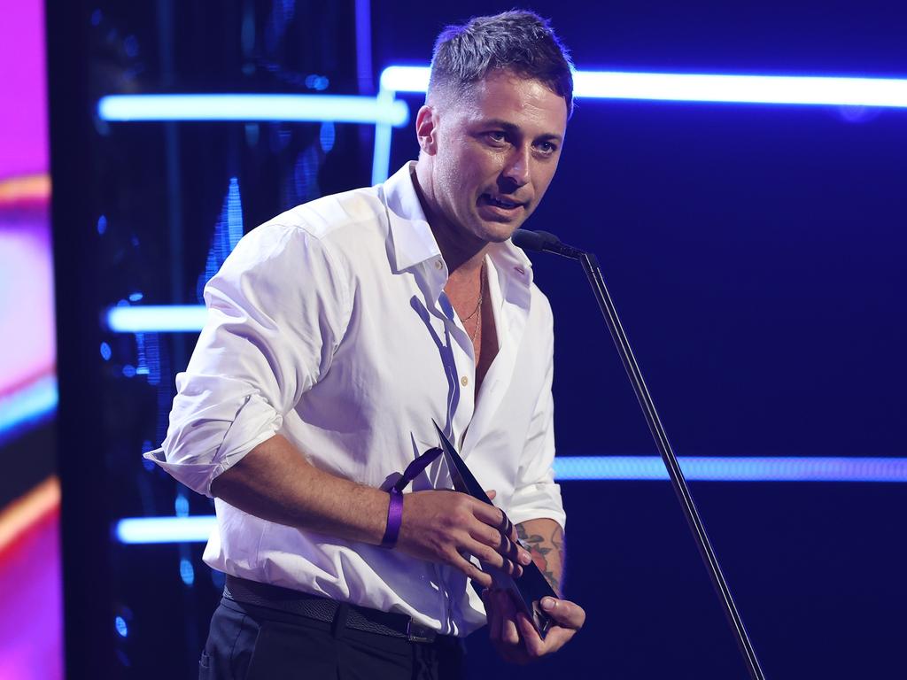 Tim Wheatley accepts the Best Original Soundtrack or Musical Theatre Cast Album award on behalf of John Farnham. Picture: Getty Images