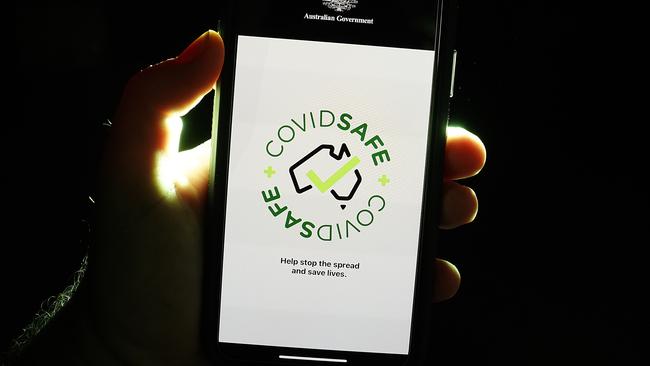 An iPhone device displays the CovidSafe app released by the Australian government. Picture: Dave Hunt