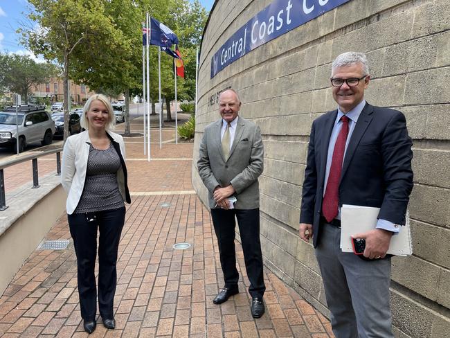 Central Coast Council's CFO Natalia Cowley, Administrator Rik Hart and CEO David Farmer after the meeting on Thursday.