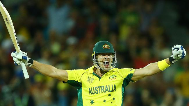 Howszaaaaat??! ... Shane Watson celebrates Australia’s win over Pakistan at Adelaide Oval. Picture: Sarah Reed/News Corp Australia