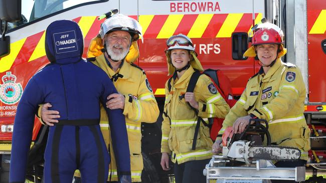 Firefighters Graham Tabain, Kate Rodick, and Senior Deputy Captain James Baird with some of the new training equipment. Picture: David Swift