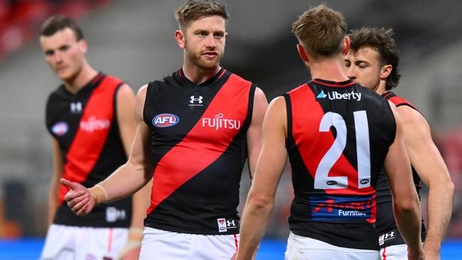 Essendon defenders react as the Giants pile on the pain. Picture: Getty Images