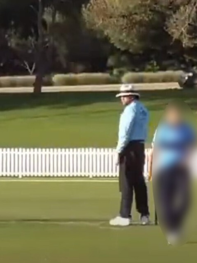 Brett Allford umpiring a game in March. Picture: YouTube