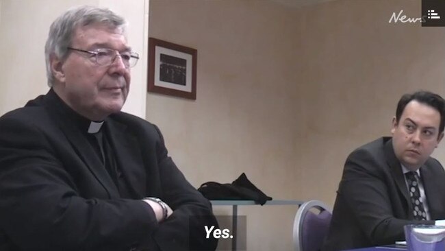 George Pell in a police interview in Rome. 