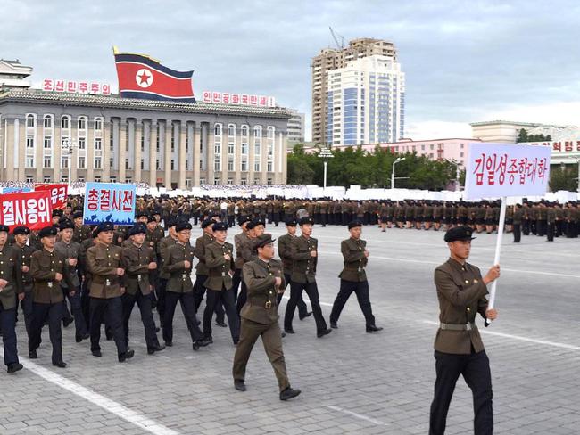 Students often take part in demonstrations in support of their leader and the North Korean government. Picture: AFP/KCNA