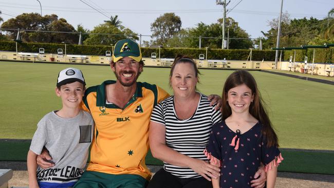 Lawn bowler Nathan Rice with wife Kirsty son Levi and daughter Mia at Musgrave Hill Bowls Club. (Photo/Steve Holland)