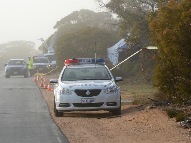 Scene on the Karoonda Hwy. near Karoonda where the remains of a child were discovered. Police  at the scene.