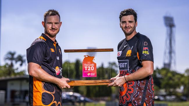 D'Arcy Short and Jhye Richardson ahead of the Top End Series opener. Picture: NT Cricket / Patch Clapp