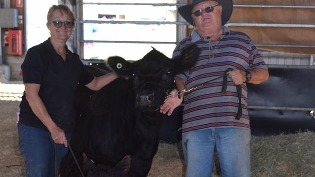 (left to right) Owner of Crimson Park Lowline Stud at Alton Downs Sharon Coome and two of her cattle she took to the show.