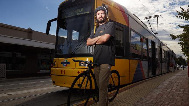 Gareth Williams says he sees about four or five people fall off their bikes at this spot in Glenelg each week. Picture: Matt Loxton.