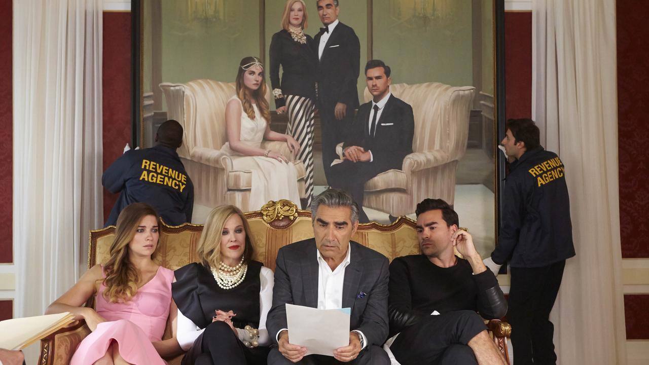 Schitt's Creek cast: Annie Murphy (Alexis), Catherine O'Hara (Moira), Eugene Levy (Johnny) and Dan Levy (David).