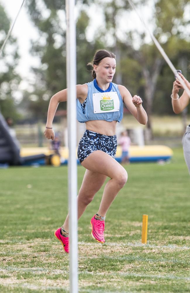 Adelaide Bailey wins the 300m final. Postle Gift in Pittsworth. Saturday, December 10, 2022. Picture: Nev Madsen.