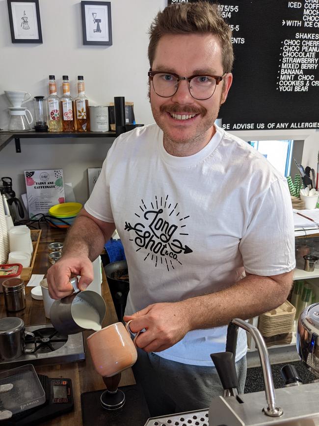 Long Shot &amp; Co cafe owner Michael Long at his Old Noarlunga Cafe. Picture: Long Shot &amp; Co