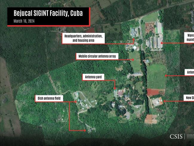 A satellite image from a CSIS study showing the Bejucal site in Cuba, with upgraded electronic spying facilities. PHOTO: CSIS/HIDDEN REACH/MAXAR 2024