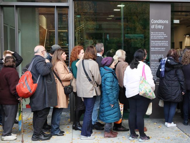 MELBOURNE, AUSTRALIA- NewsWire Photos JUNEv3, 2025: People line up at court in Morwell for the Erin Patterson's trial over the alleged poisoning deaths of three people with a beef wellington meal. Picture:  NewsWire/ David Crosling