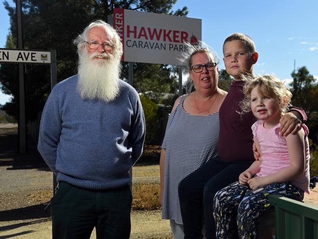 22/07/18 - Hawker residents John Hennessy and Chelsea Haywood believe the nuclear waste facility would create new jobs and help rejuvenate the town. Chelsea's children, Samantha, 4, Paul, 8. Picture: Tom Huntley