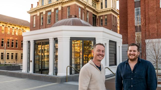 Lot Fourteen Community co-founders Brett Maitland Hicks and Sam Worrall Thomson. Picture: Renewal SA/Greg Adams