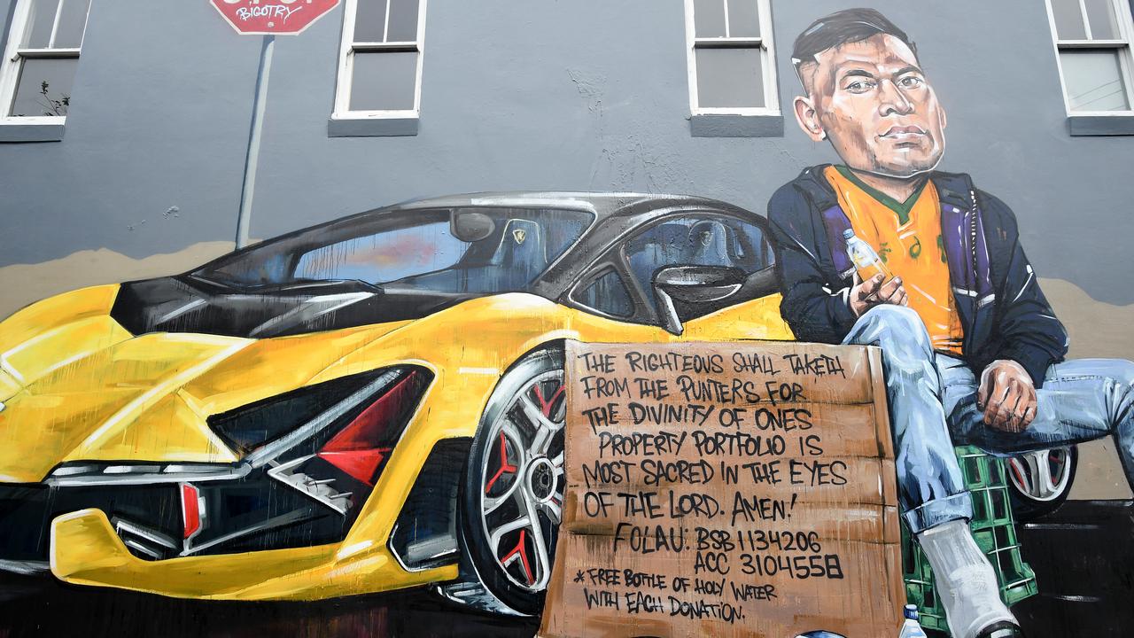 A mural featuring former Wallabies player Israel Folau in Newtown.