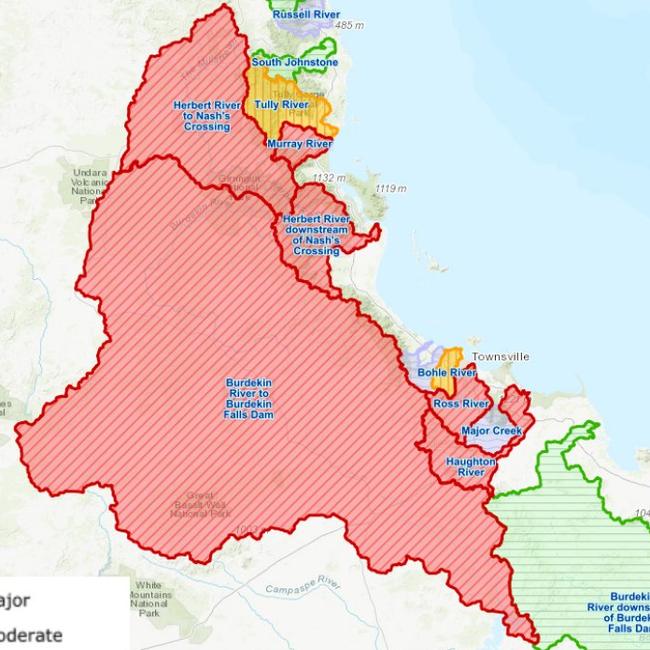 The BOM flood warning summary at 9am on Monday.