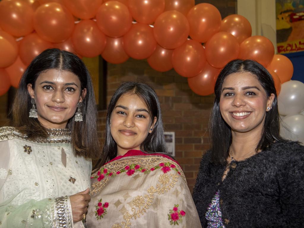 ( From left ) Ishreen, Nanraj and Jasleen Kaur at the Indian Independence Day celebrations. Saturday, August 21, 2021. Picture: Nev Madsen.