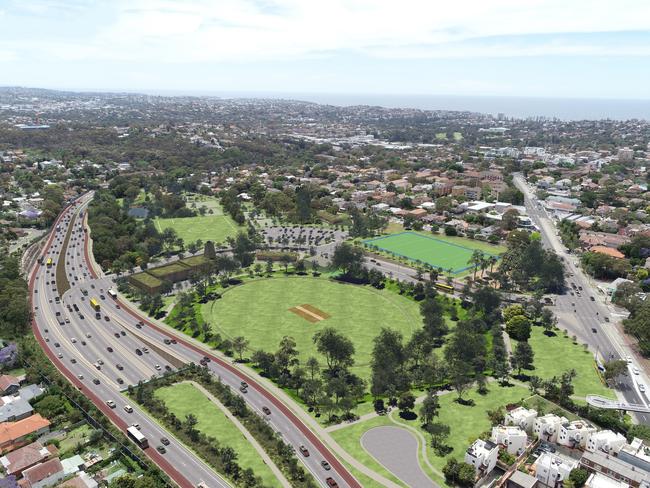 An artist’s impression of new recreation space at Balgowlah if the Beaches Link tunnel are built. Katherine Deves supports the proposed project. Picture: NSW Government.