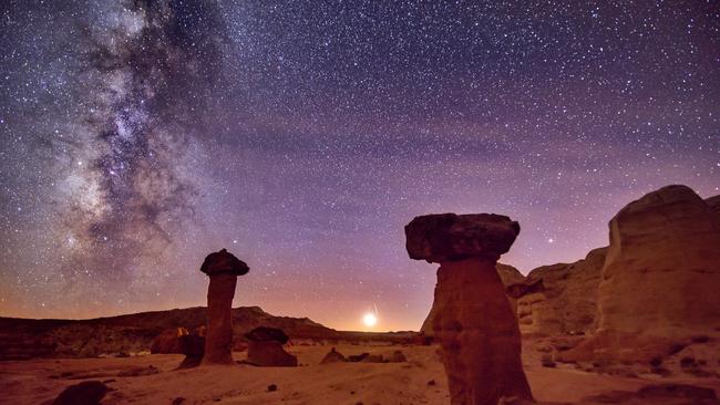 Rock formations silhouetted against the night sky near Kanab, Utah. Picture: Getty Images