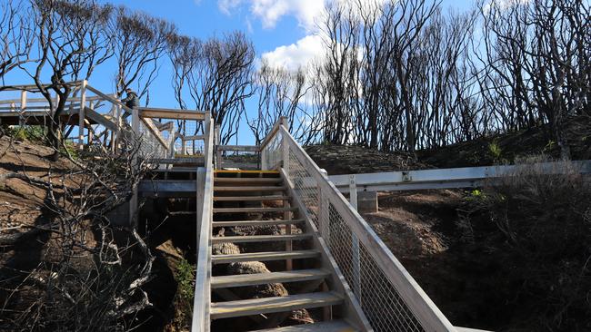 Mallacoota beach showing the upgraded boardwalk. Picture: Alex Coppel.