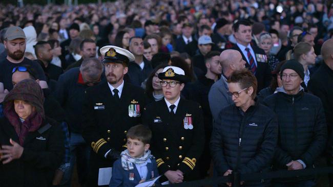 Crowds attend the dawn service at the Australian War Memorial in Canberra. Picture: Getty 