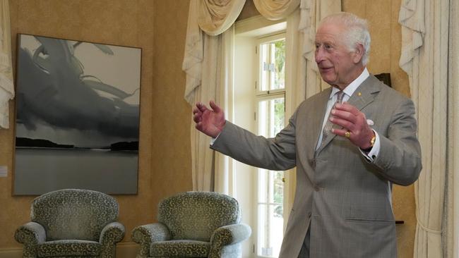 SYDNEY, AUSTRALIA - OCTOBER 20: King Charles III greets Governor of New South Wales Margaret Beazley (not pictured) at Admiralty House on October 20, 2024 in Sydney, Australia. King Charles and Queen Camilla are on the second day of a visit to Australia, his first as Monarch. CHOGM in Samoa will be his first as Head of the Commonwealth. (Photo by Mark Baker - Pool/Getty Images)