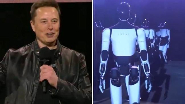 Elon Musk reveals new Optimus robots from Tesla. Pictures: Tesla/X.