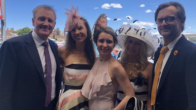 (Left to right) Michael Burns, Long Reef, Jacqueline Pengelly, Cromer, Gabriela Dan, Long Reef, Ryta Burns, Long Reef and Jonathan Dan, Long Reef at the Manly Wharf Bar for the 2022 Melbourne Cup event. Picture: Jim O'Rourke