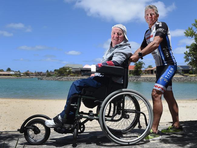 World champion triathlete Kevin Fergusson is training with quadriplegic Sid James, for the Hawaii Ironman next year. Picture: Roger Wyman